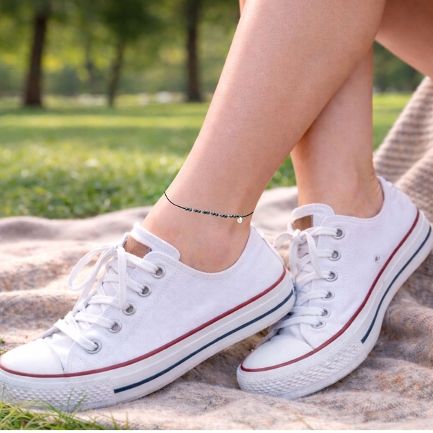 Náramek na nohu s hematitem – stříbrný